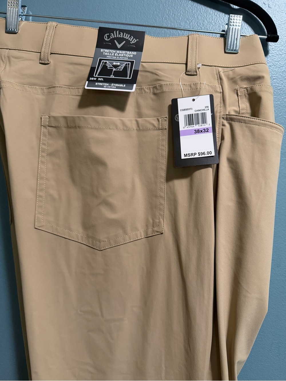 Callaway Chinchilla Mens Golf Pants Size 38x32 Beige Khaki Flat Front Stretch